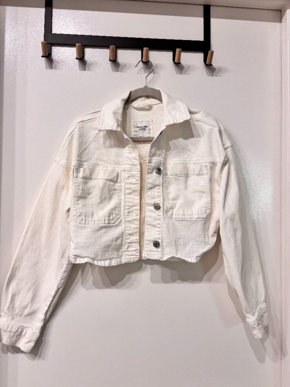 Abercrombie & Fitch White Cropped Button-Front Jacket Sz S